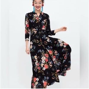 Zara Black Maxi Dress with Floral Design